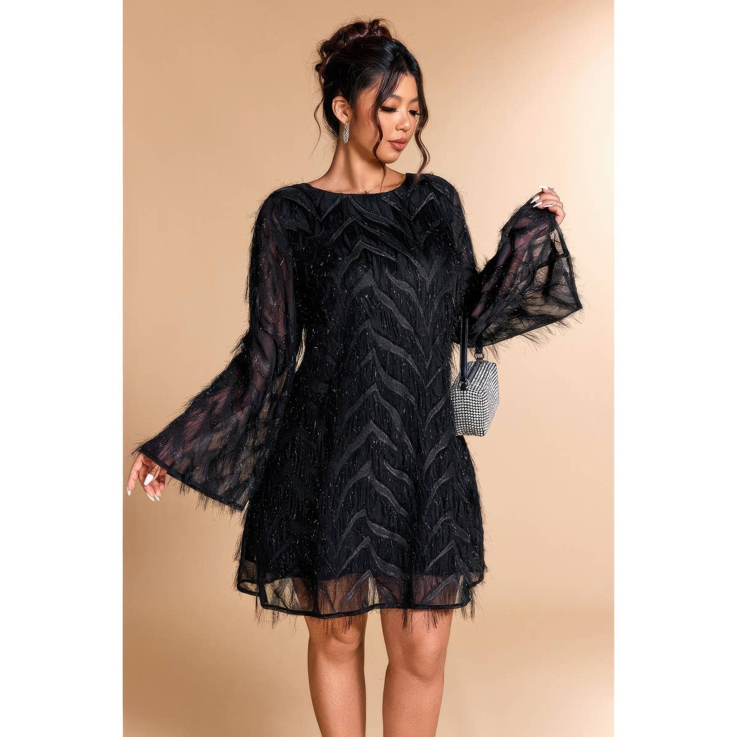 Plus Size Sequin Fringe Lace Short Dress - Plus Size XL-4XL - View 5