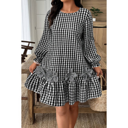 Plus Size Plaid Round Neck Floral Cut Dress - Plus Size XL-4XL - View 4