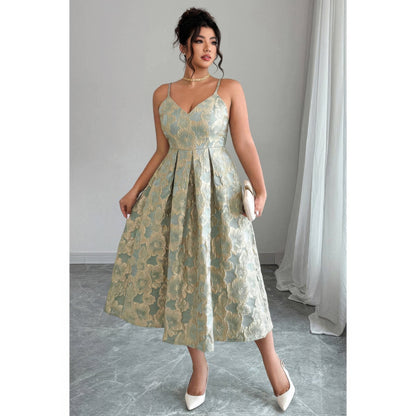 Plus Size Jacquard Elegant Spaghetti Strap Dress - Plus Size XL-4XL - View 3