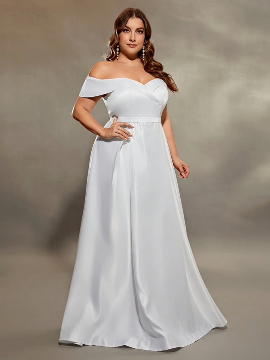 Timeless Satin Off-Shoulder Elegance - Mother of Bride
