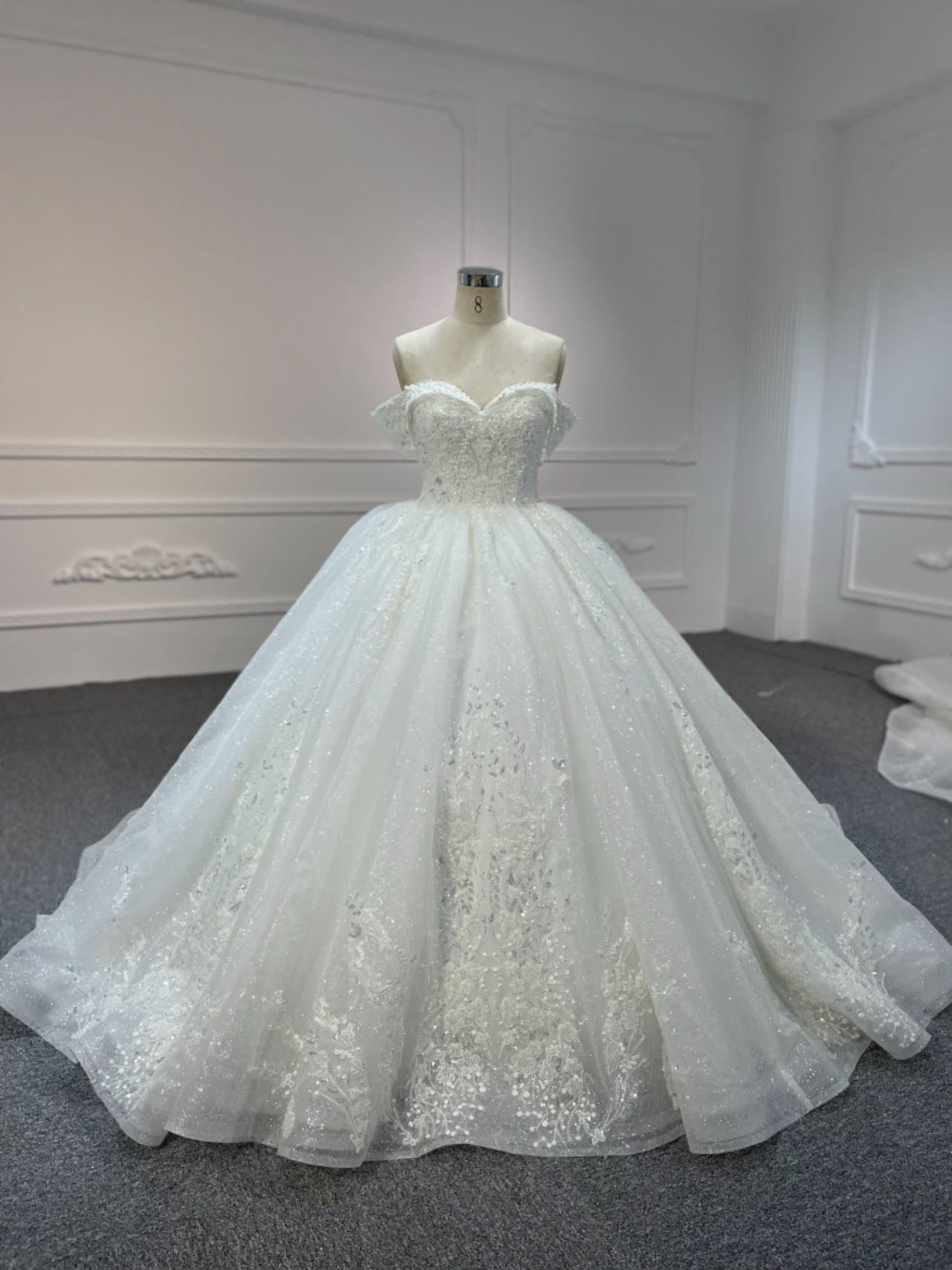 Plus Size One-Shoulder Luxury Beaded Ball Gown