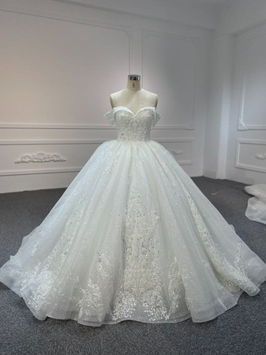 Plus Size One-Shoulder Luxury Beaded Ball Gown