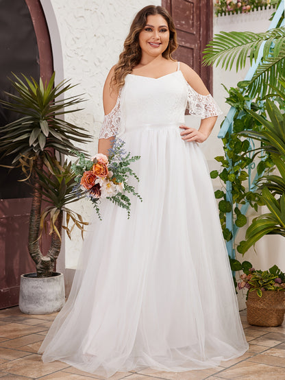 Plus Size Cold Shoulder Wedding Dress - Plus Size XL-4XL - View 2