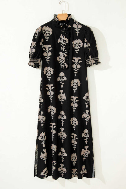 Plus Size Floral Print Frilled Collar Maxi Dress - Plus Size XL-4XL - View 5