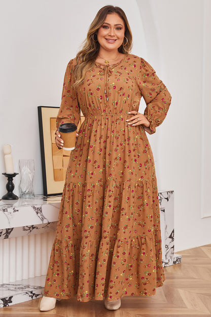 Plus Size Floral Split V Neck Ruffled Tiered Maxi Dress - Plus Size XL-4XL - View 7