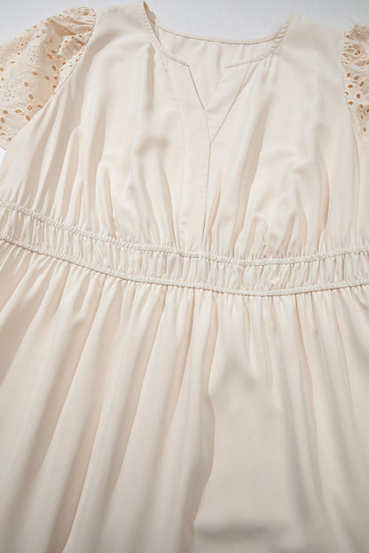 Plus Size V-Neck Lacy Embroidery Short Sleeve Maxi Dress - Plus Size Clothing
