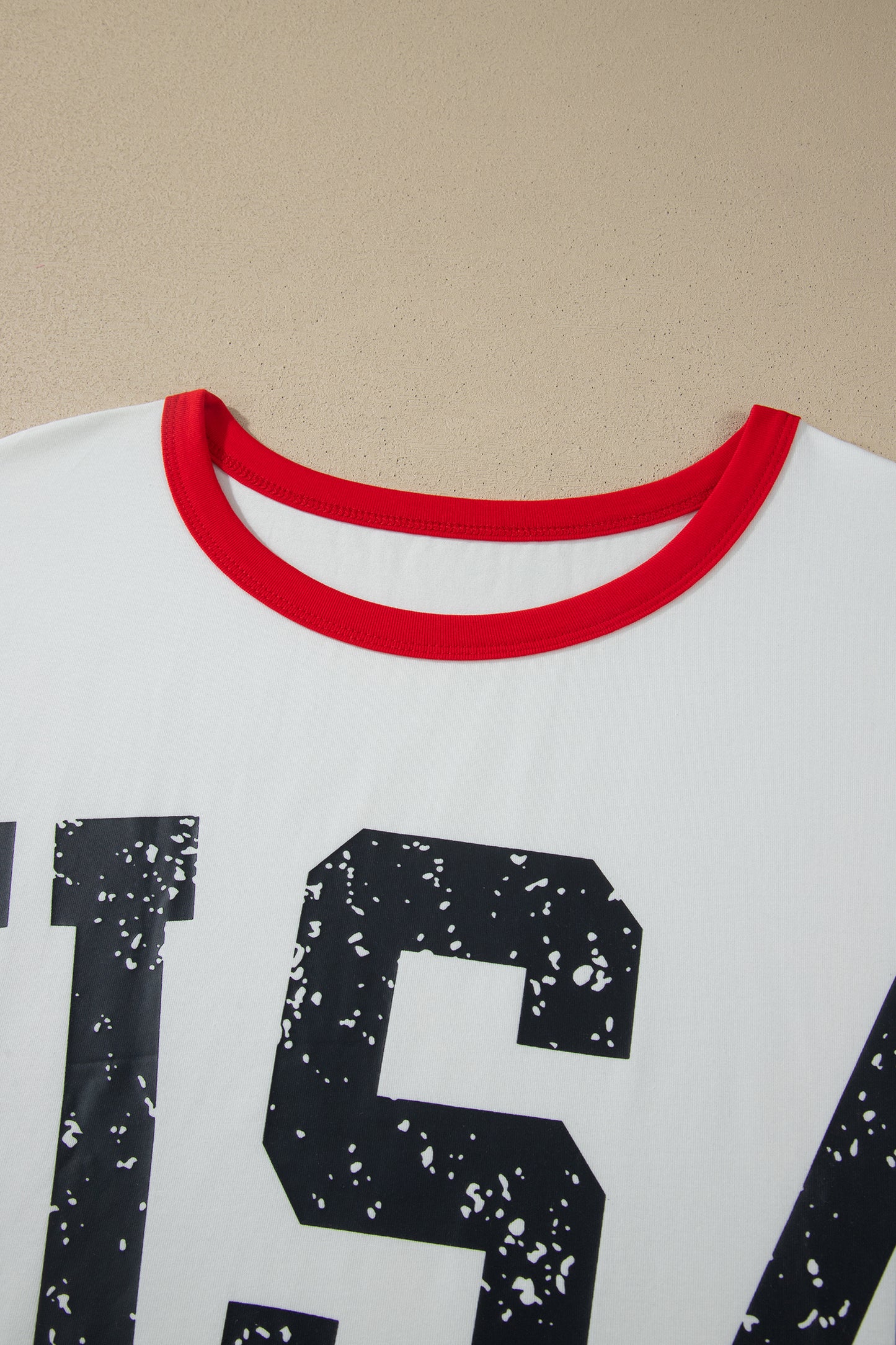 Plus Size Retro USA Striped Trim Short Sleeve Tee