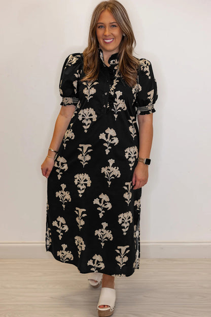 Plus Size Floral Print Frilled Collar Maxi Dress - Plus Size XL-4XL - View 4