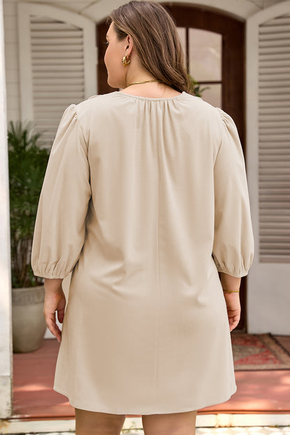 Plus Size Notched Neck Scallop Detail Mini Dress - Plus Size XL-4XL - View 2