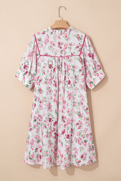 Plus Size Floral Split Neck Mini Dress