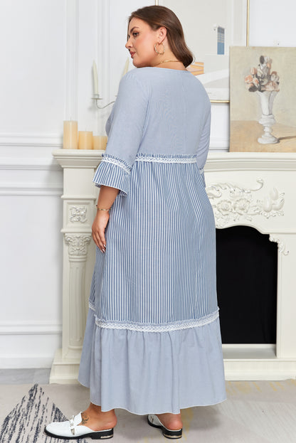 Plus Size Striped Crisscross Lace Shift Maxi Dress - Plus Size XL-4XL - View 2
