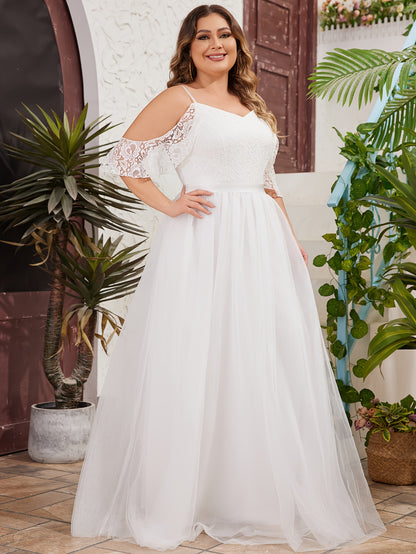 Plus Size Cold Shoulder Wedding Dress - Plus Size XL-4XL - View 5