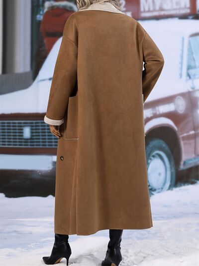 Plus Size Drop Shoulder Sherpa Longline Coat - Plus Size XL-4XL - View 2