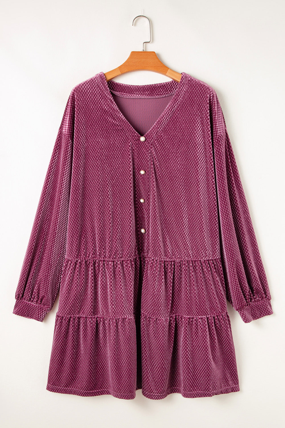 Plus Size Textured Velvet Tiered Button Dress - Plus Size XL-4XL - View 6