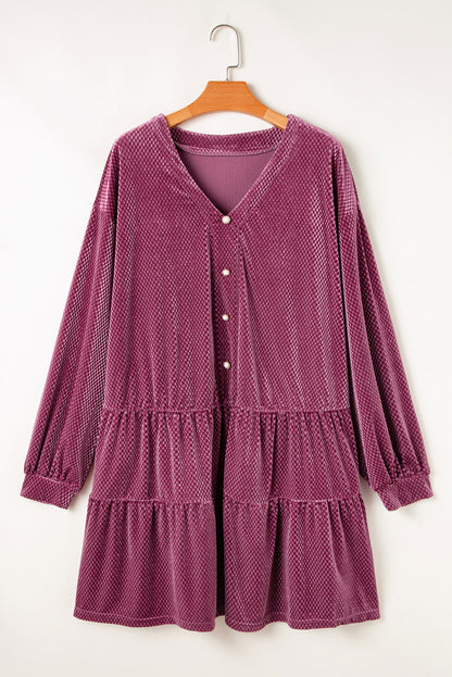 Plus Size Textured Velvet Tiered Button Dress - Plus Size XL-4XL - View 6