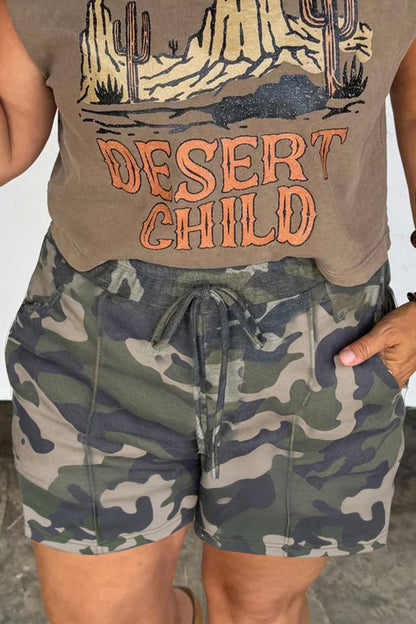 Plus Size Camo Shorts with Elastic Waist Tie - Plus Size XL-4XL - View 1