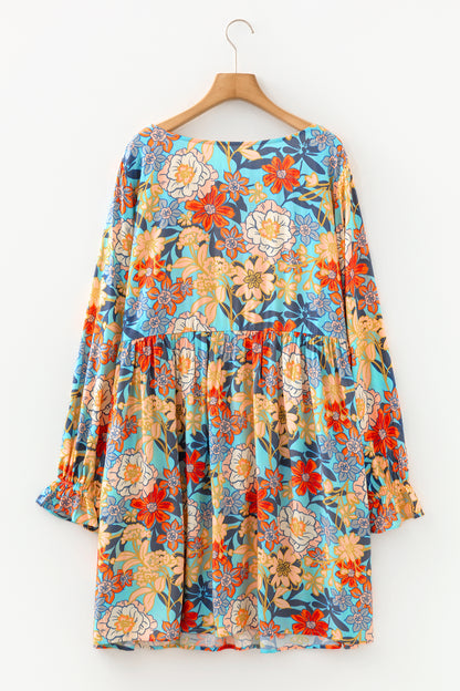Plus Size Floral Ruffled Mini Dress - Plus Size XL-4XL - View 3