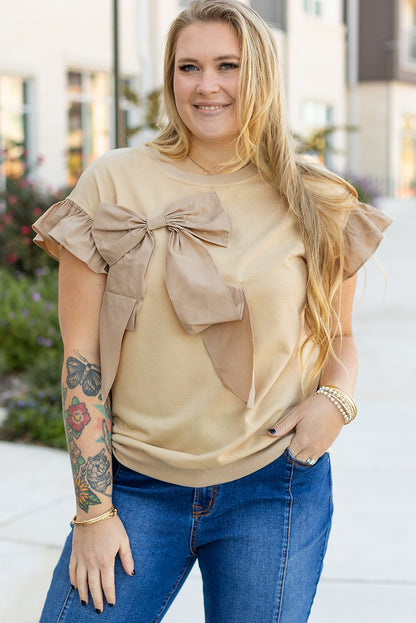 Plus Size Ruffled Bowknot Applique Crew Neck Top - Plus Size XL-4XL - View 4