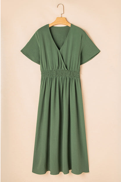 Plus Size Surplice V Neck Shirred High Waist Maxi Dress