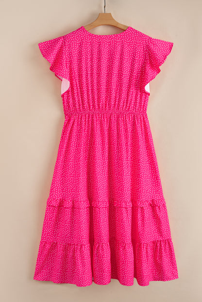 Plus Size Polka Dot Ruffled Smocked Midi Dress
