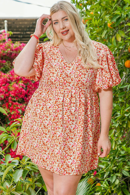 Plus Size Floral Print Puff Sleeves Dress - Plus Size XL-4XL - View 3