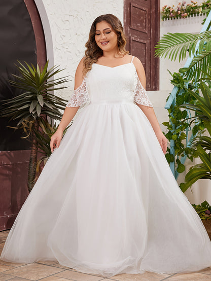 Plus Size Cold Shoulder Wedding Dress - Plus Size XL-4XL - View 1