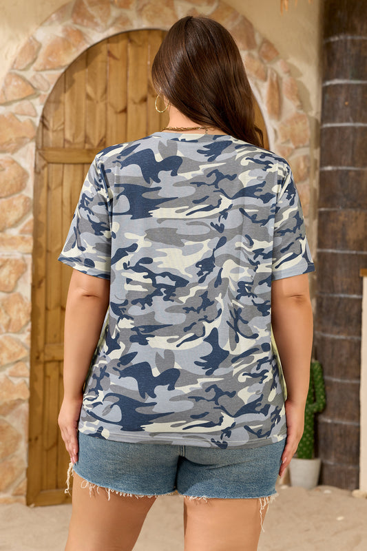 Plus Size Camo Print Crew Neck Short Sleeve Tee - Plus Size XL-4XL - View 2