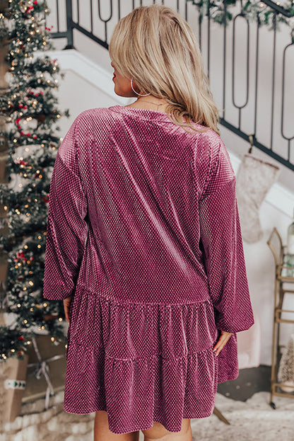 Plus Size Textured Velvet Tiered Button Dress - Plus Size XL-4XL - View 2