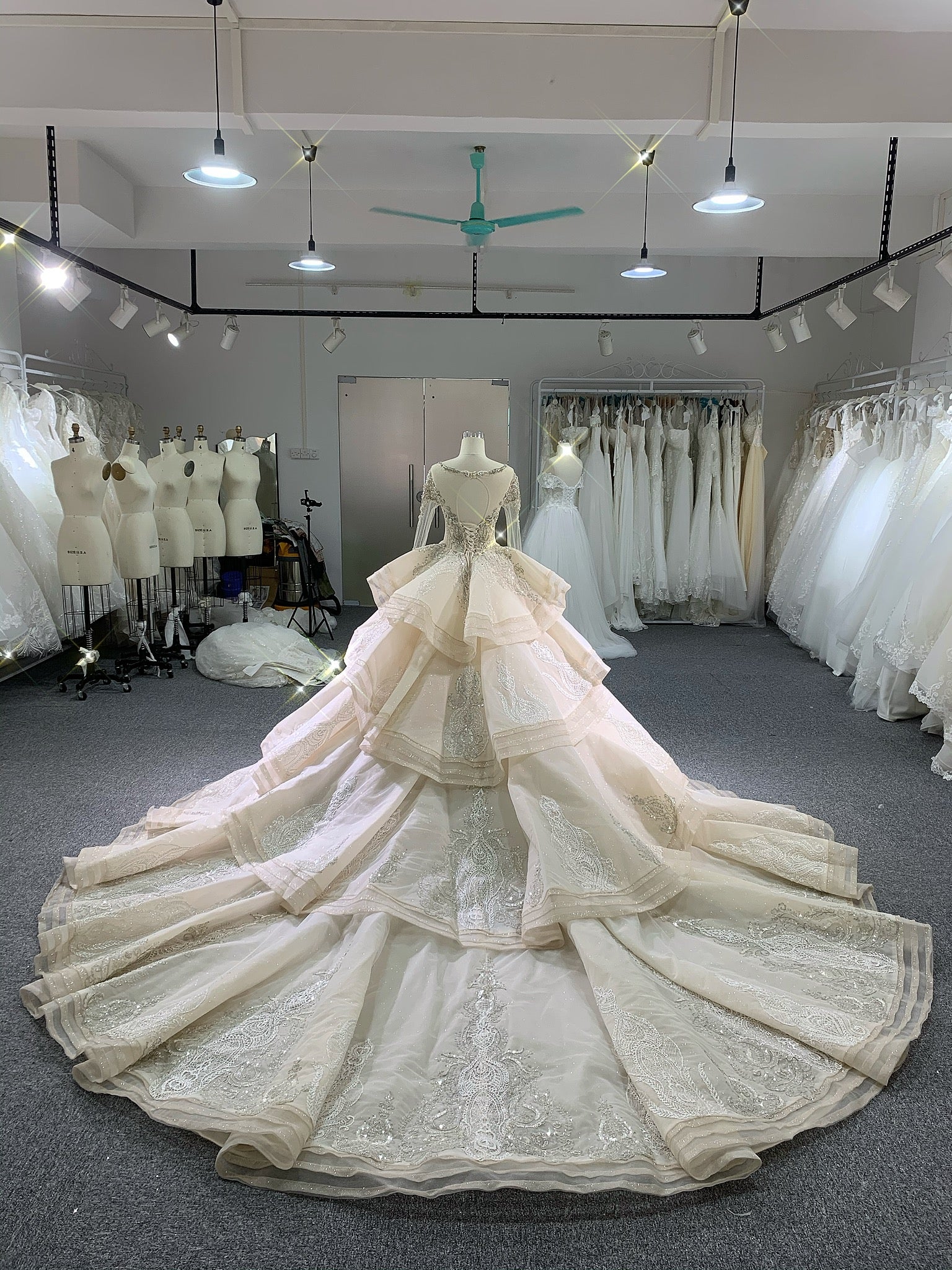 Beadings wedding dress with cathedral train - Plus Size Clothing
