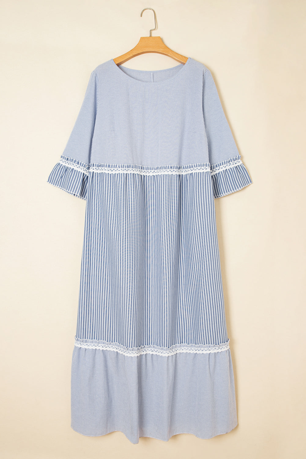 Plus Size Striped Crisscross Lace Shift Maxi Dress - Plus Size XL-4XL - View 8