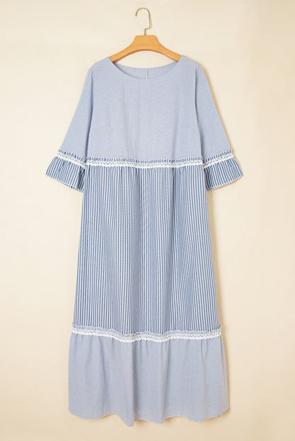 Plus Size Striped Crisscross Lace Shift Maxi Dress - Plus Size XL-4XL - View 8