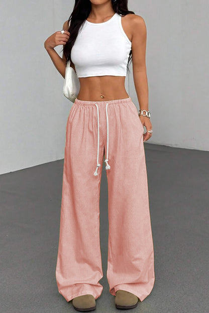 Plus Size Pink Stripe Drawstring Loose Pants