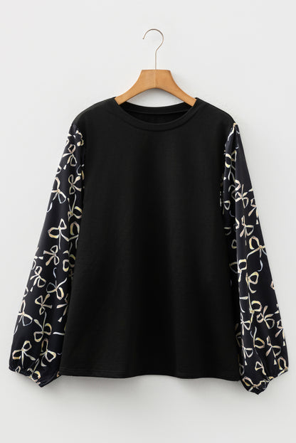 Plus Size Bow Knot Patchwork Crewneck Blouse - Plus Size Clothing