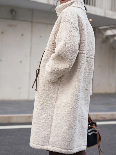 Plus Size Drawstring Zip Up Turtleneck Sherpa Coat - Plus Size XL-4XL - View 2