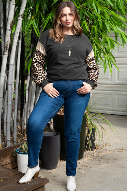 Plus Size Leopard Sequin Long Sleeve Top