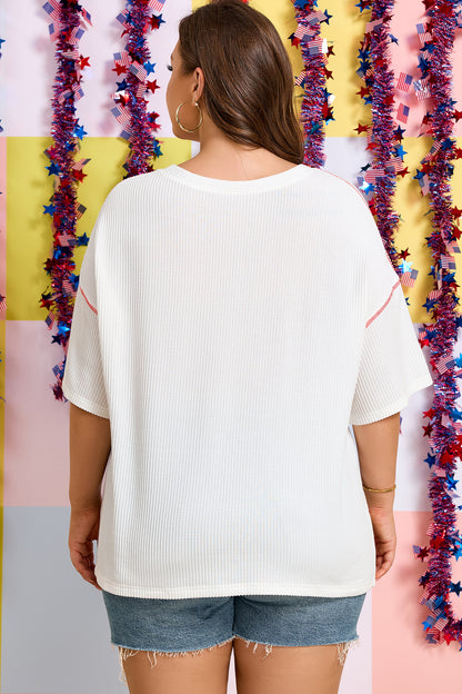 Plus Size Twisted Rib Vintage USA Letter T Shirt - Plus Size XL-4XL - View 3