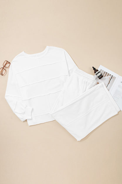 Plus Size White Textured Pullover Top and Drawstring Pants Set - Plus Size XL-4XL - View 8