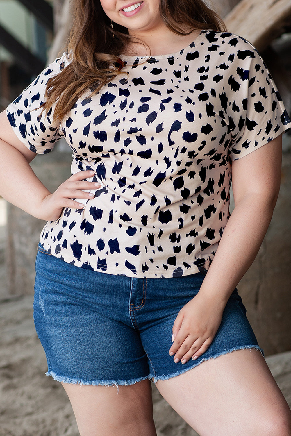 Plus Size Leopard Print Twist Open Back Top