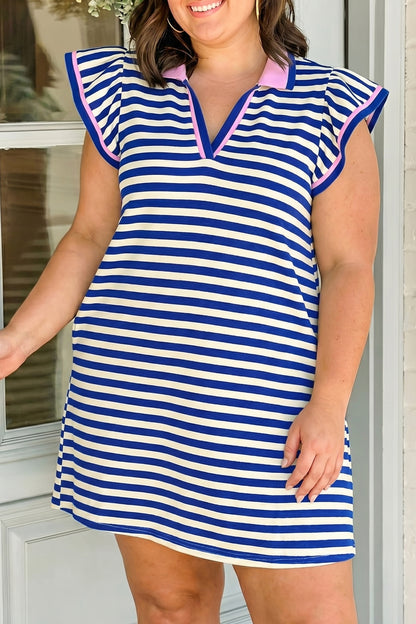Plus Size Striped Colorblock Shift Dress V Neck - Plus Size XL-4XL - View 1