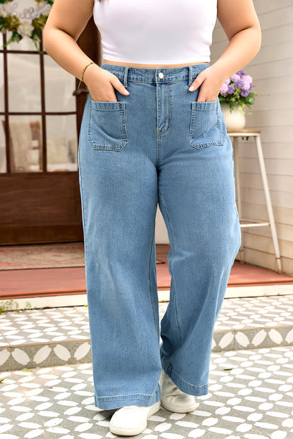 Plus Size Textured Wide Leg Denim Jeans - Plus Size XL-4XL - View 3
