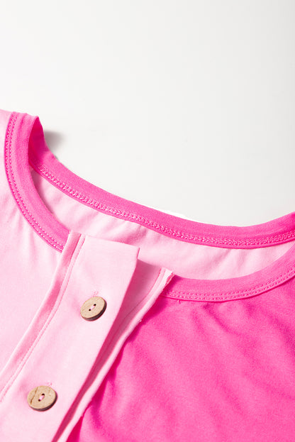 Plus Size Colorblock Patchwork Henley Top - Plus Size Clothing