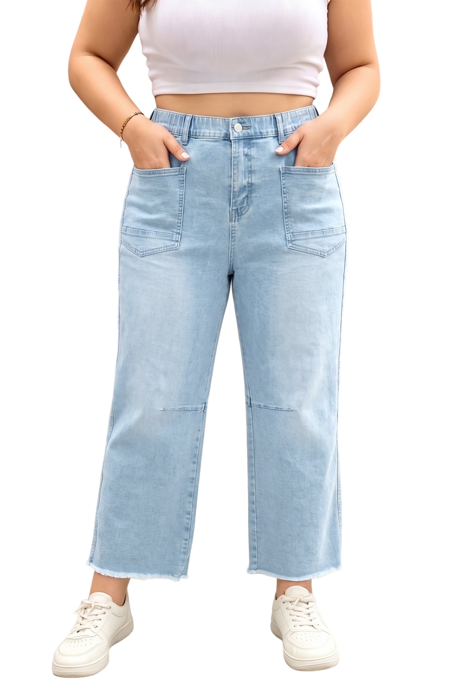 Plus Size Seam Detail Patch Pocket Shift Jeans