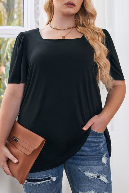 Plus Size Square Neck Ruched Shoulder Short Sleeve Top - Plus Size XL-4XL - View 6