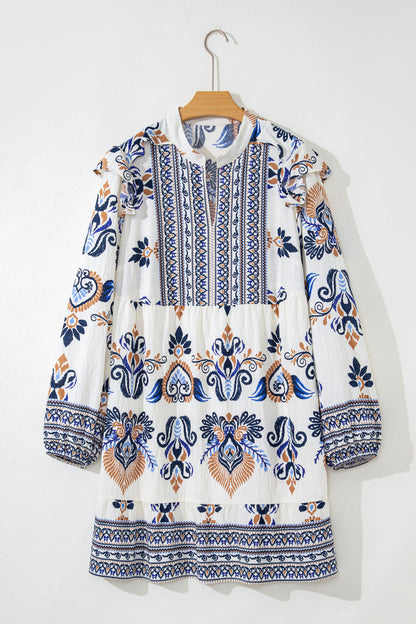 Plus Size Boho Print Split Neck Mini Dress - Plus Size XL-4XL - View 4
