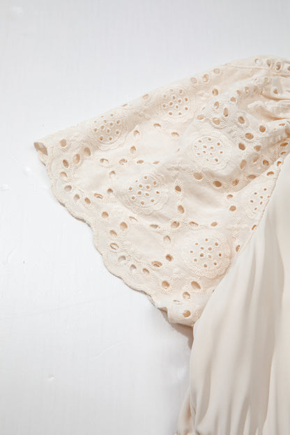Plus Size V-Neck Lacy Embroidery Short Sleeve Maxi Dress - Plus Size Clothing