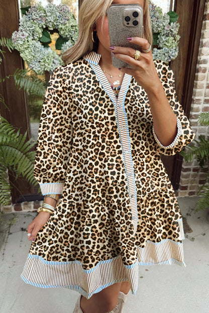 Plus Size Leopard Print V-Neck Mini Dress - Plus Size XL-4XL - View 8