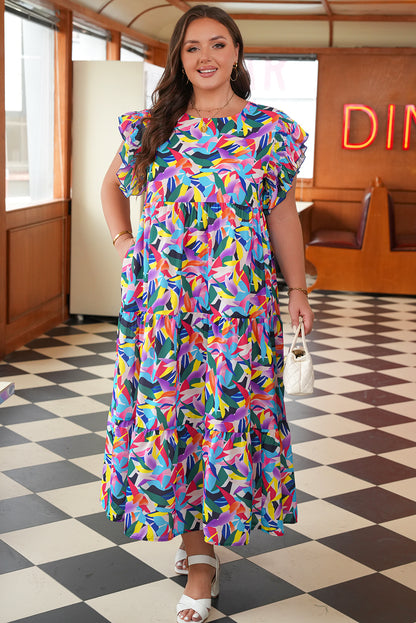 Plus Size Ruffled Short Sleeve Tiered Maxi Dress - Plus Size XL-4XL - View 1