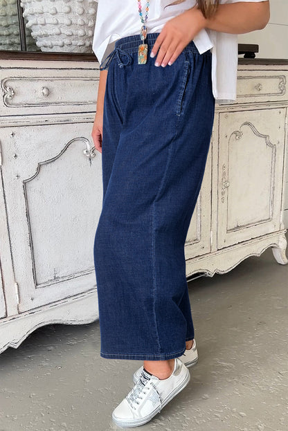 Plus Size Drawstring High Waist Wide Leg Jeans