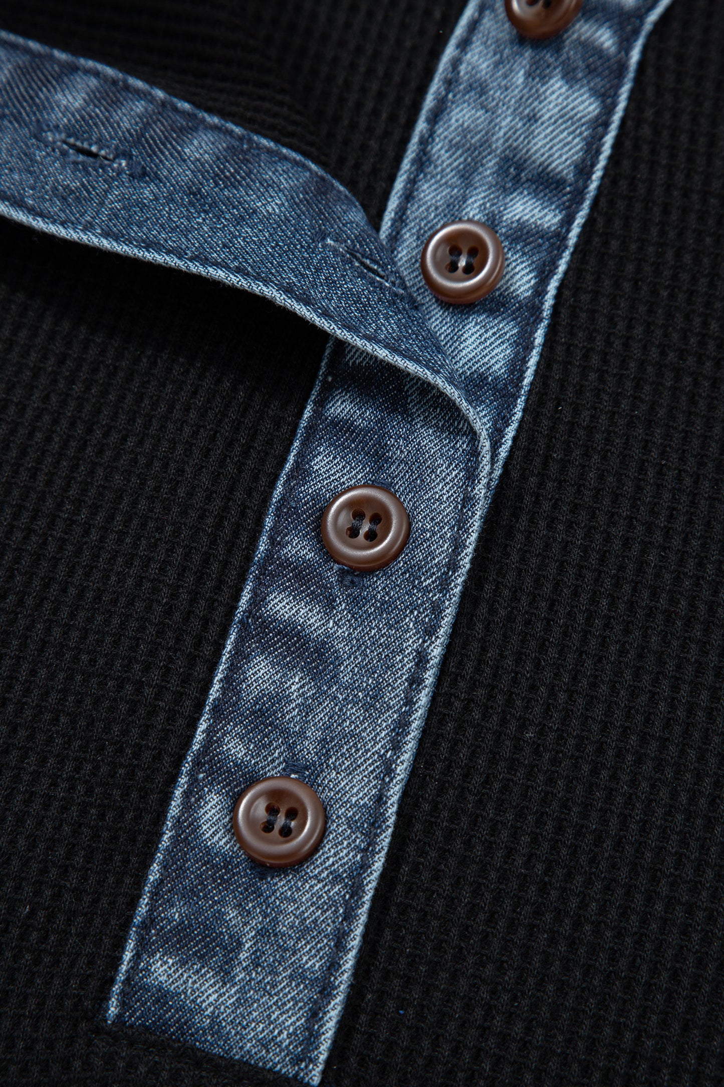 Plus Size Textured Contrast Denim Patchwork Polo Tee