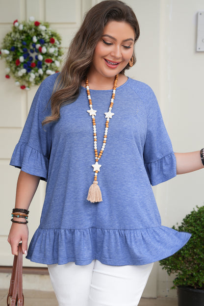 Plus Size Ruffled Short Sleeve Casual Blouse - Plus Size Clothing